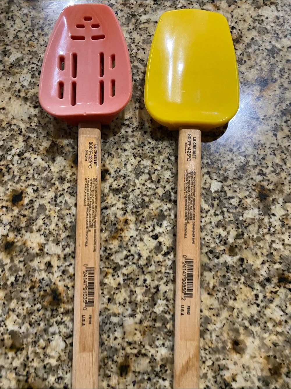 Le Creuset Silicone Spatula Wood Handle Retired Soleil Yellow & Hibiscus Scraper